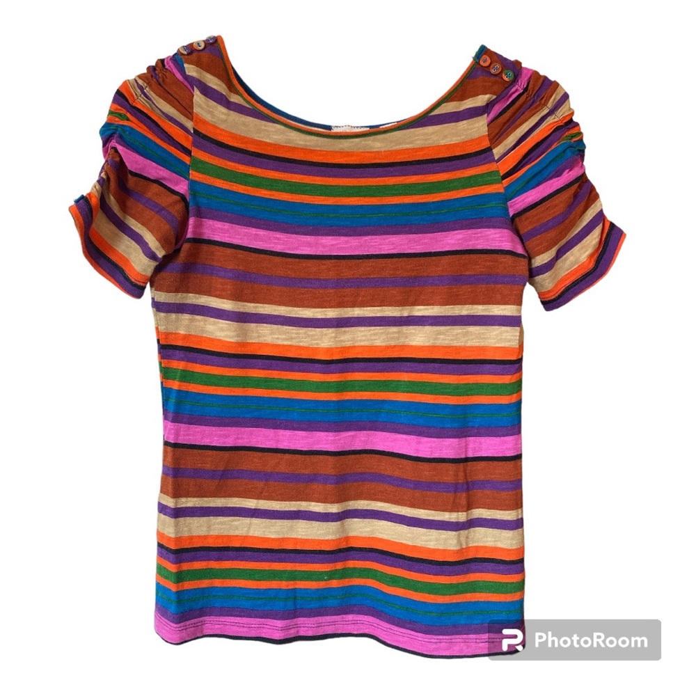 Anthropologie women’s stripes top with ruching and buttons size XS